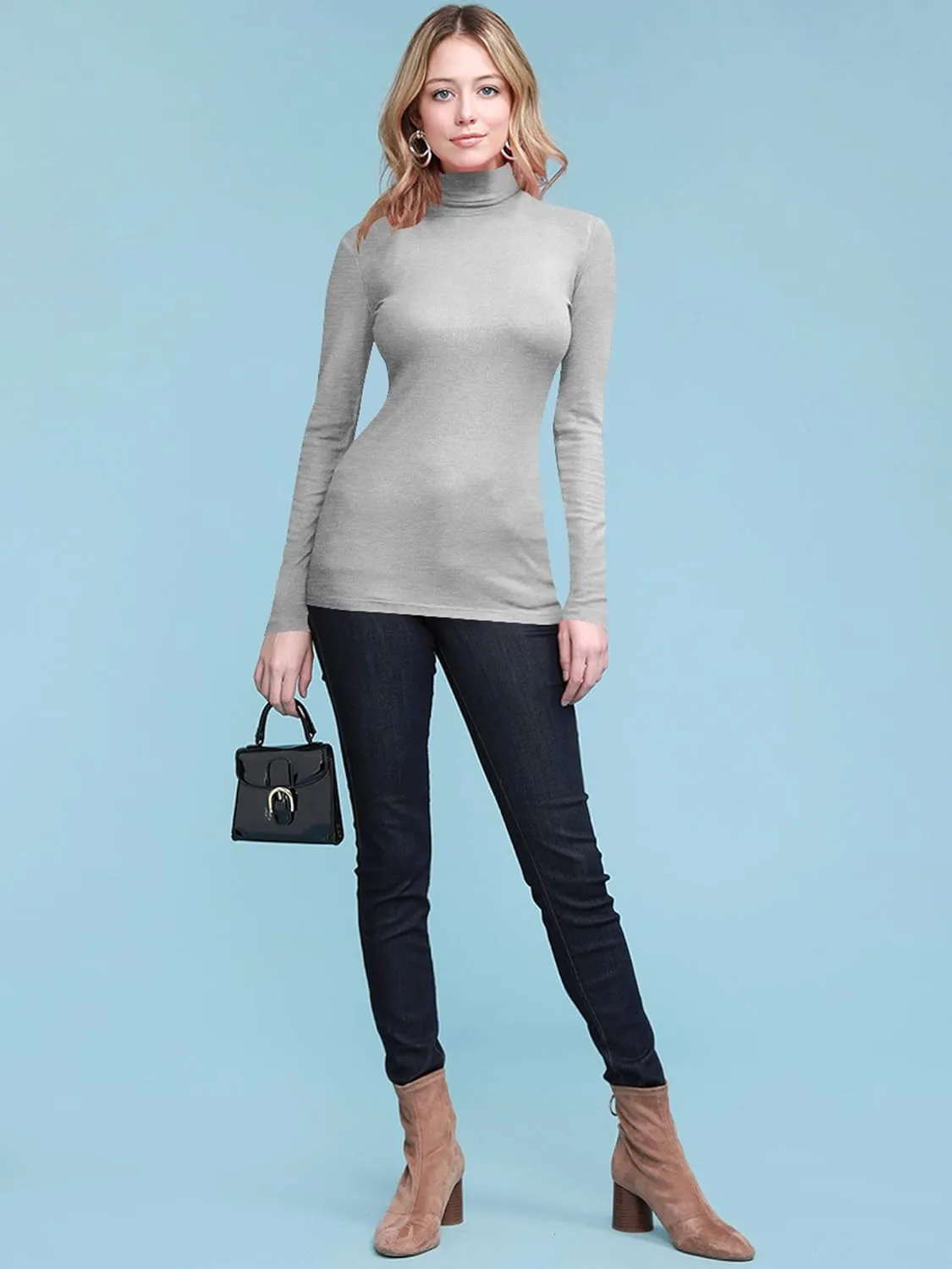 Lock and Love Women's Lightweight Long Sleeve Cozy Stylilsh Turtleneck Top Pullover Sweater