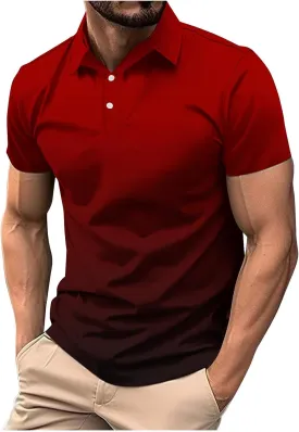 Mens Polo Shirts Short Sleeve Sport Golf Tennis T Shirt Quick Dry Athletic Workout Polo Shirt Gradient Blouse