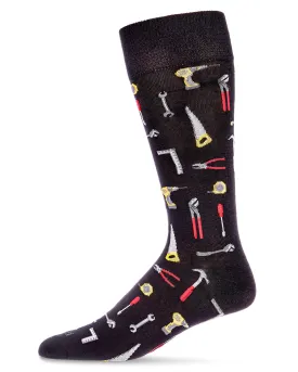 Men's "Tool Bench" Rayon from Bamboo Blend Novelty Crew Sock