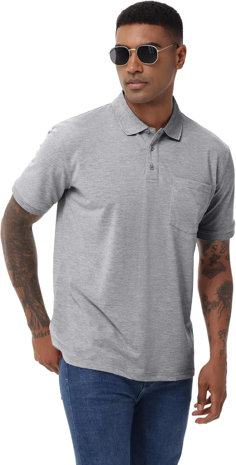 Men's Short Sleeve Polo Shirt Moisture Wicking Performance Dry Fit Golf Polo with Pocket