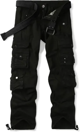 OCHENTA Men's Cotton Casual Cargo Work Pants Baggy Travel Hiking with Multi Pockets (No Belt)