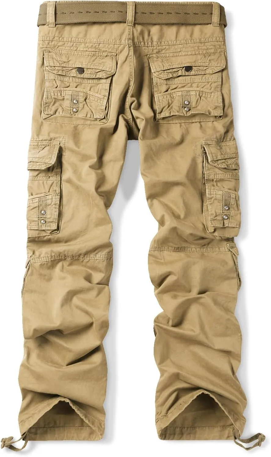 OCHENTA Men's Cotton Casual Cargo Work Pants Baggy Travel Hiking with Multi Pockets (No Belt)