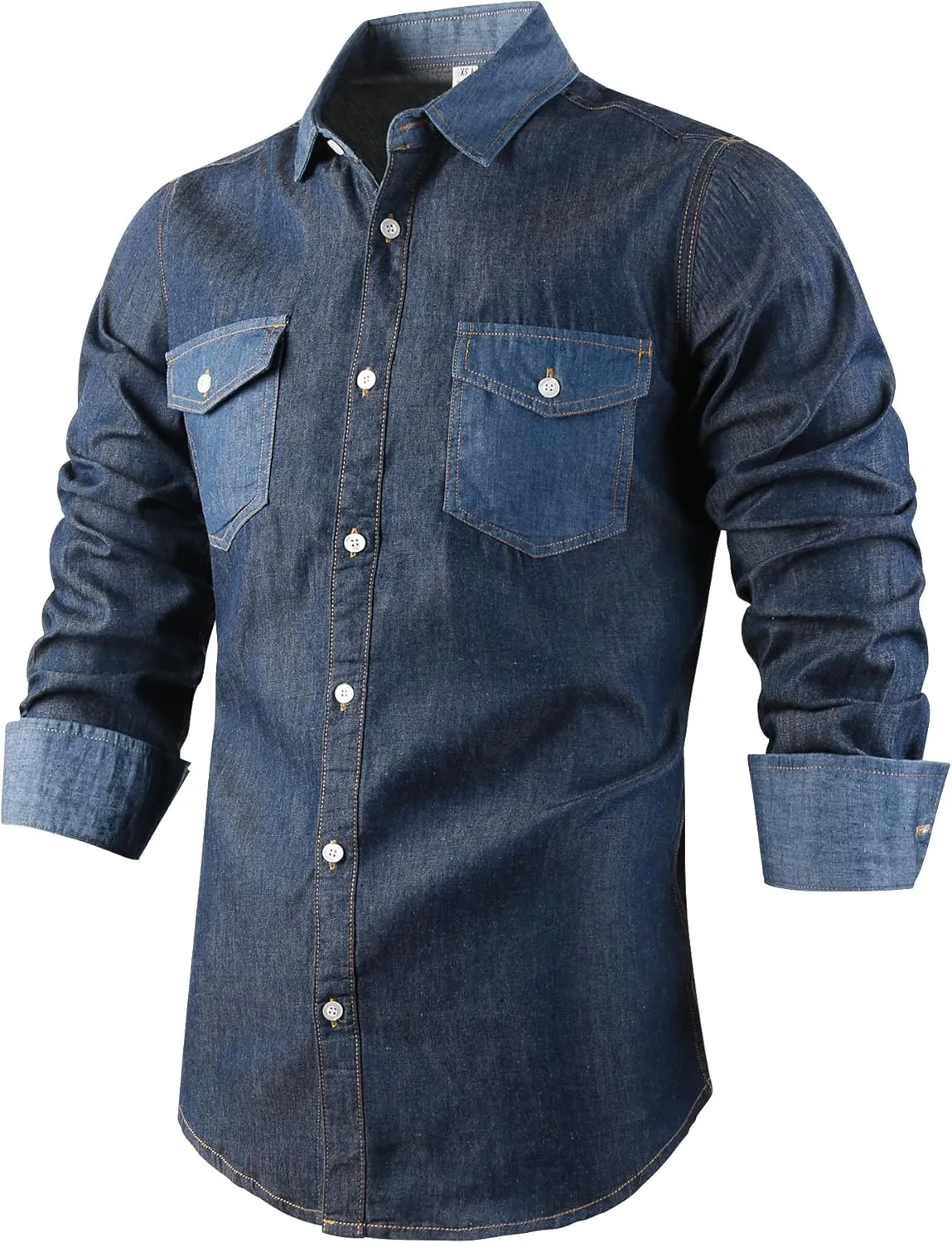 OCHENTA Men's Denim Button Down Shirts Casual Chambray Long Sleeve Lightweight Tops