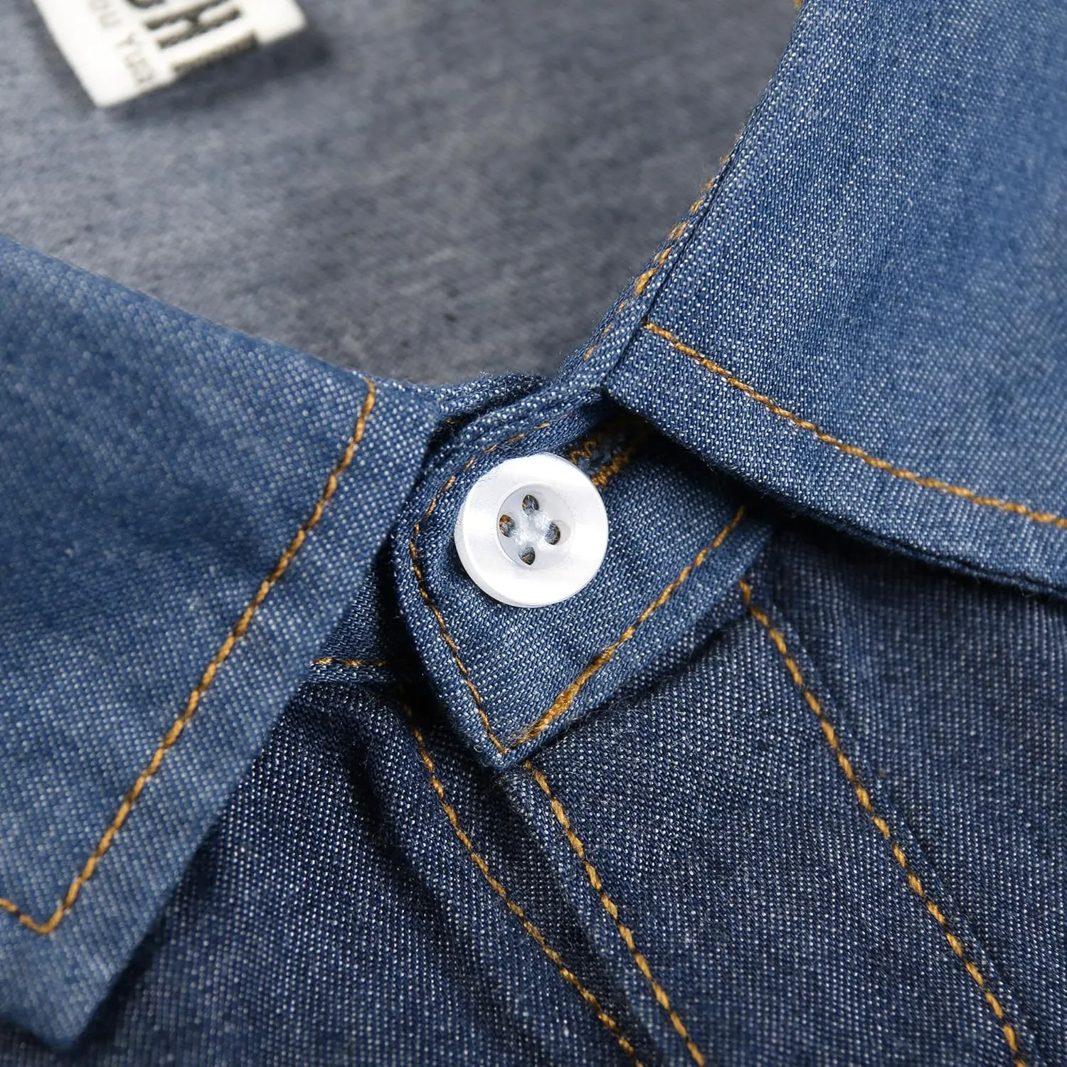 OCHENTA Men's Denim Button Down Shirts Casual Chambray Long Sleeve Lightweight Tops