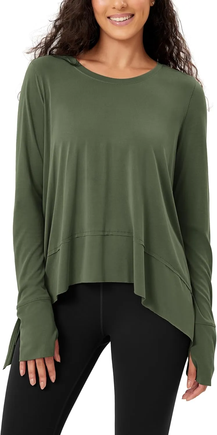 ODODOS Women's Modal Soft Long Sleeve Tee with Thumb Hole Athletic Gym Workout Tops Yoga Shirts