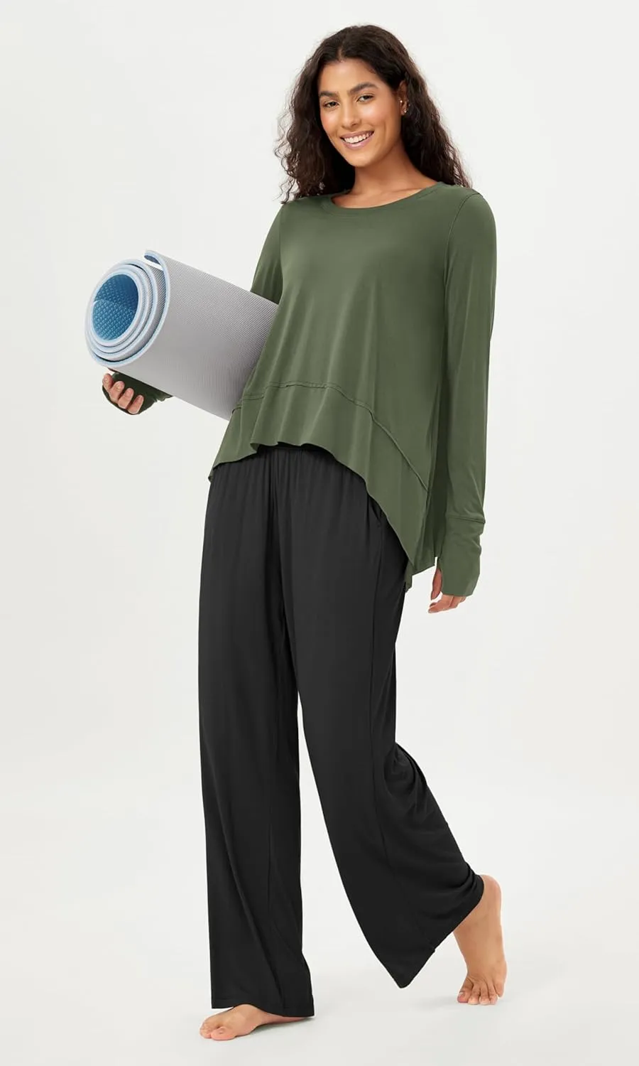 ODODOS Women's Modal Soft Long Sleeve Tee with Thumb Hole Athletic Gym Workout Tops Yoga Shirts