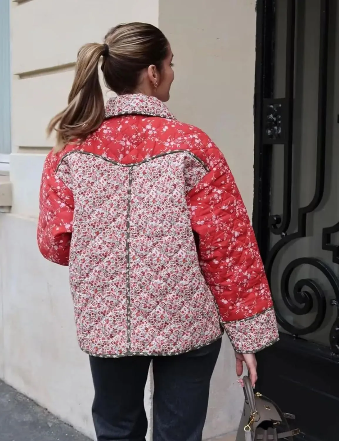 Omoone Women's Quilted Lightweight Jackets Cropped Floral Packable Puffer Jacket Winter Coat