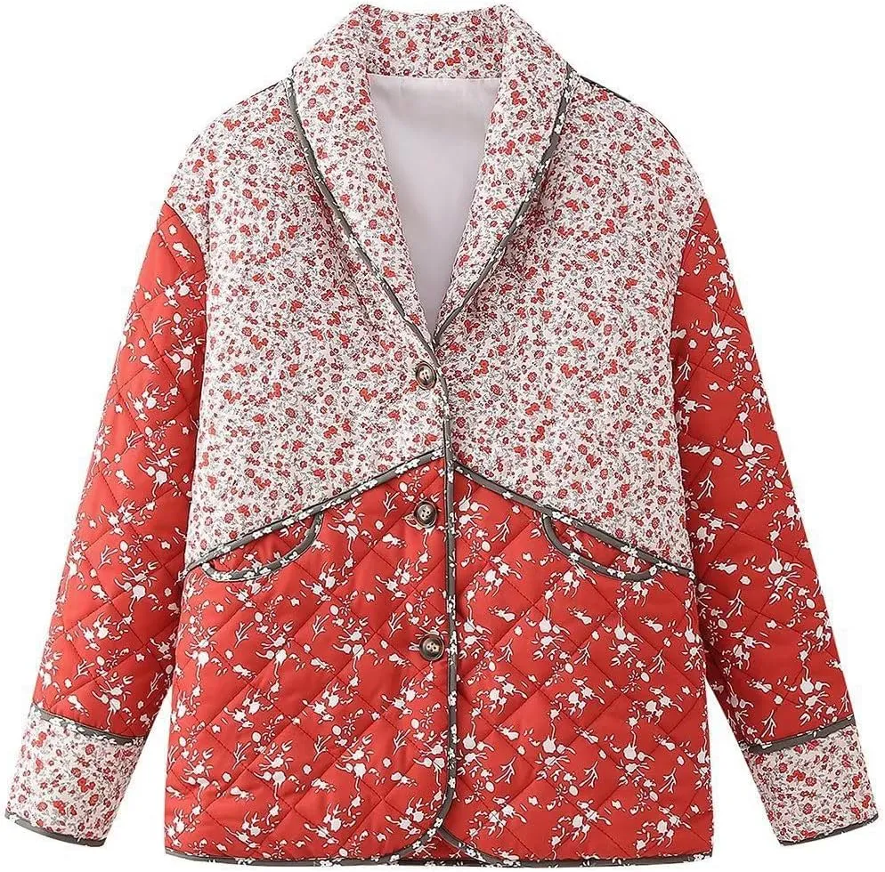 Omoone Women's Quilted Lightweight Jackets Cropped Floral Packable Puffer Jacket Winter Coat