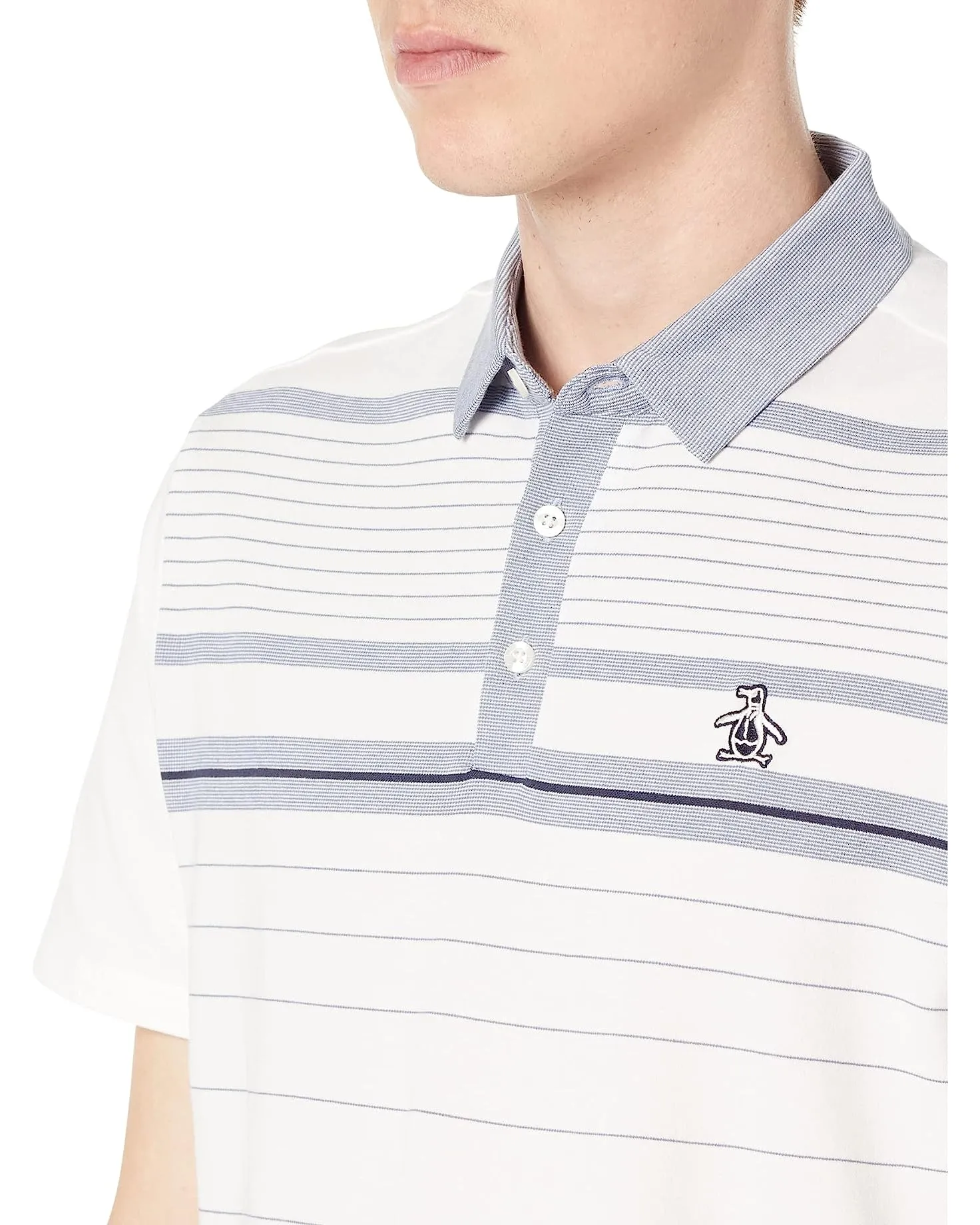 Original Penguin Mens Heritage Fine Line Stretch Golf Polo Shirt - BRIGHT WHITE