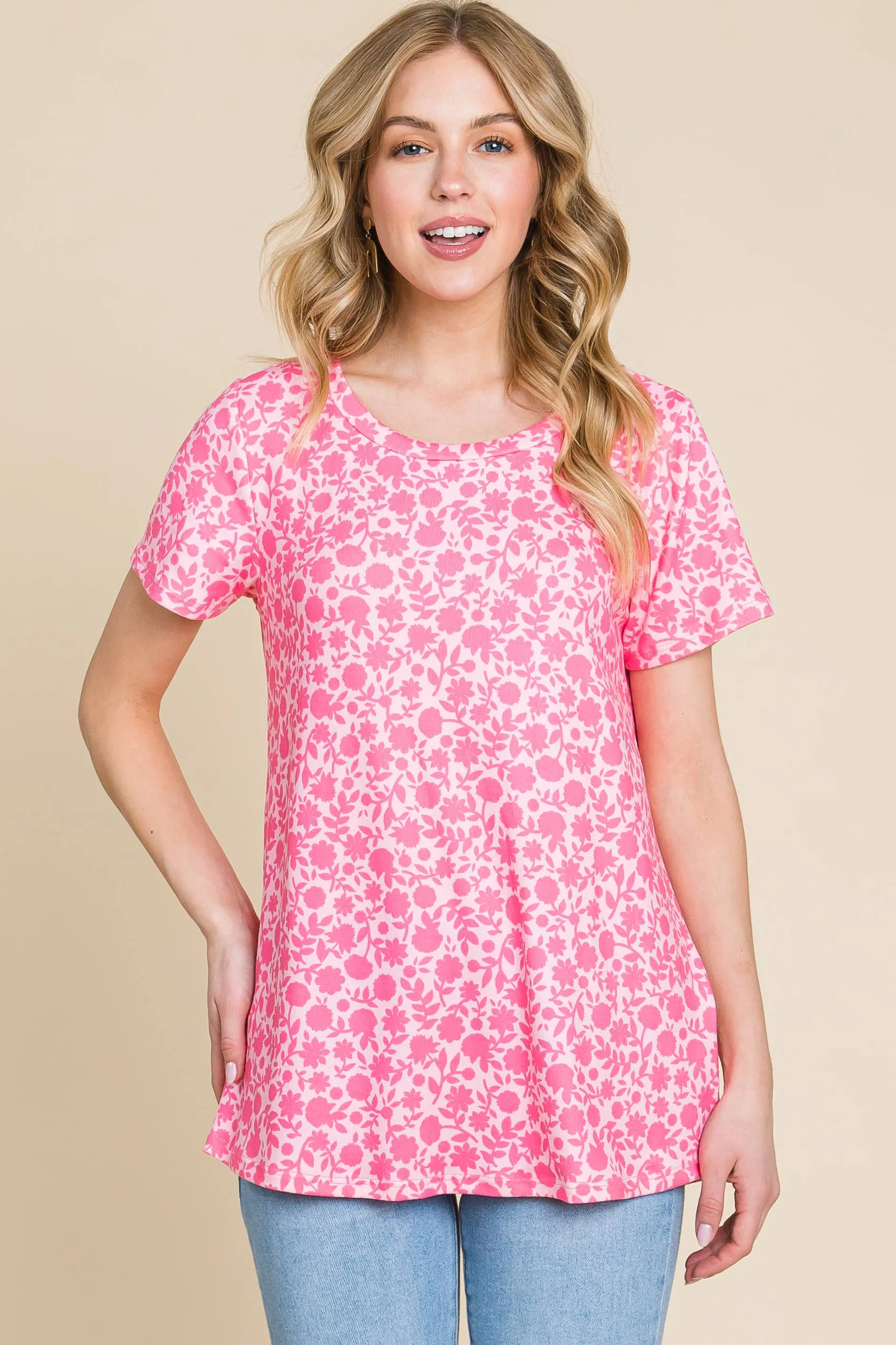 PINK FLORAL EVERYDAY RELAXED TOP