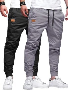 PLEPAN Mens Casual Cargo Joggers - Cotton Drawstring Chino Pants Hiking Outdoor Twill Track Jogging Sweatpants