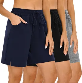 Quenteen Womens Bermuda Shorts Athletic Loose Running Comfy Long Yoga Shorts with Pockets