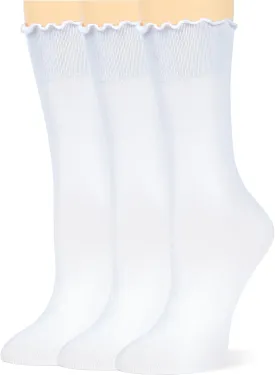 Ruffle Turn-Cuff Socks for Women, Ladies Thin Crew Cotton Lettuce Frilly Boot Sock for Trouser, Dress, Business