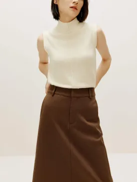 Silky Wool Mock Neck Sleeveless Sweater