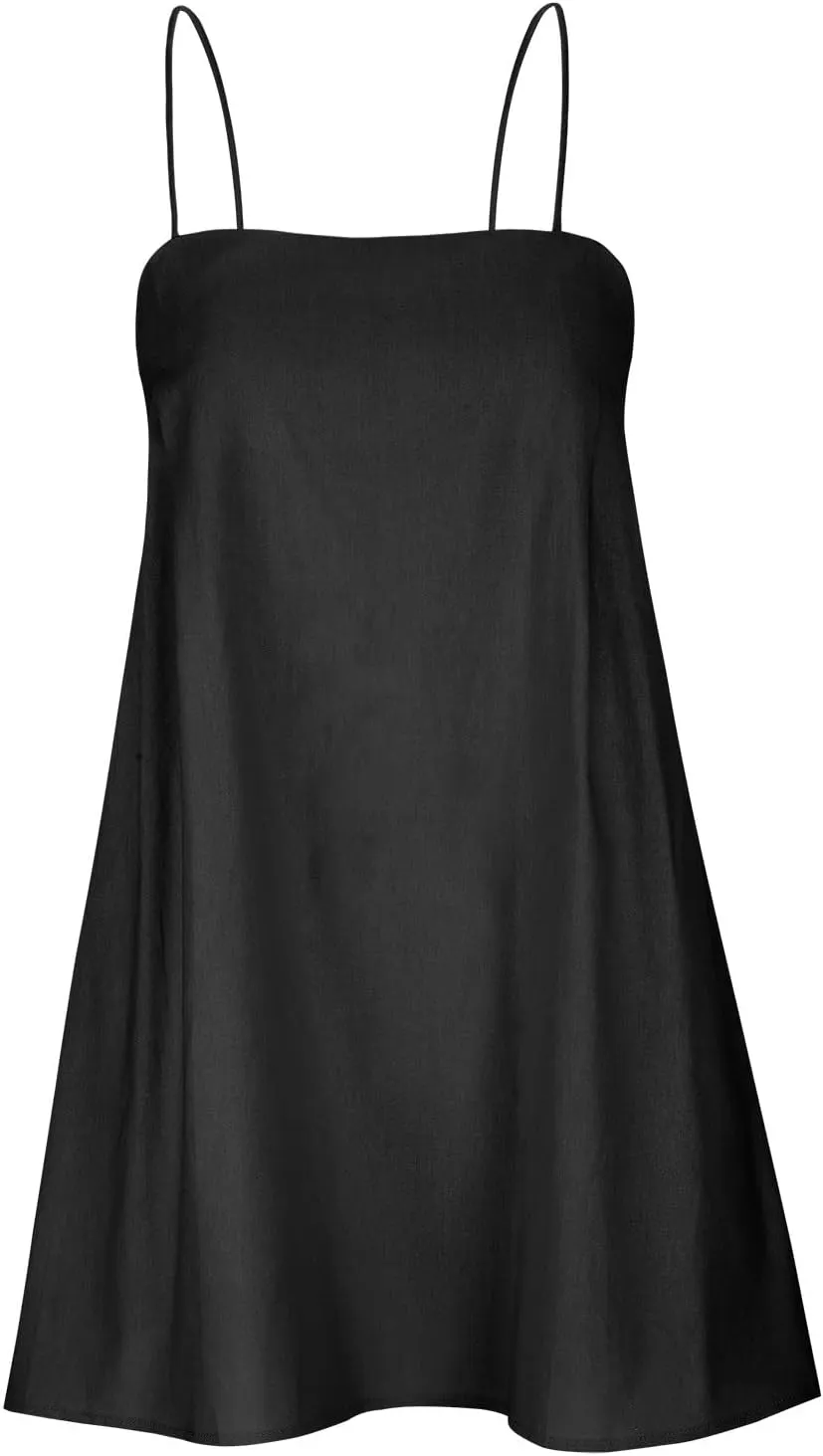 Sleeveless Slip Off Shoulder for Women Fall Summer Linen Mini Short Loose Fit Plain Dresses Women 2025 Trendy Y2K