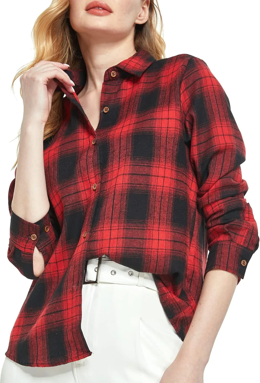 SSLR Flannel Shirts Womens Long Sleeve Button Down Plaid Shirts Casual