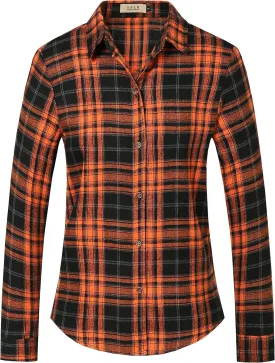 SSLR Flannel Shirts Womens Long Sleeve Button Down Plaid Shirts Casual