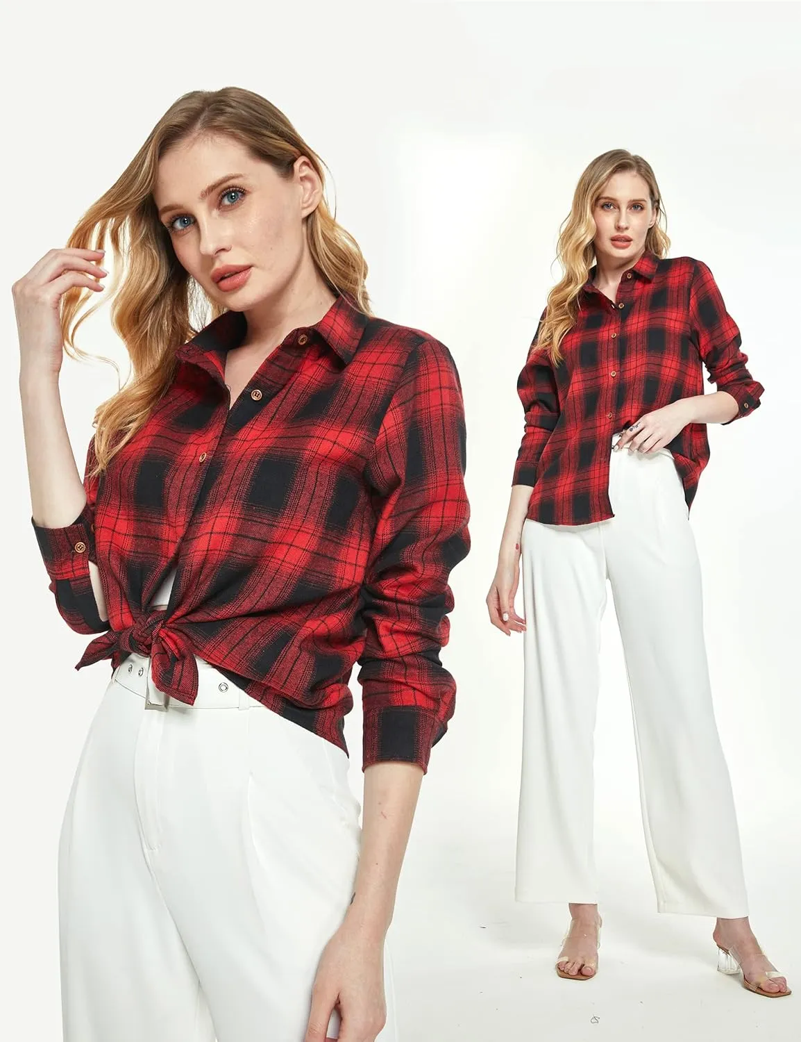 SSLR Flannel Shirts Womens Long Sleeve Button Down Plaid Shirts Casual
