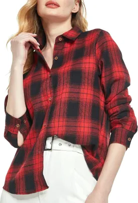 SSLR Flannel Shirts Womens Long Sleeve Button Down Plaid Shirts Casual