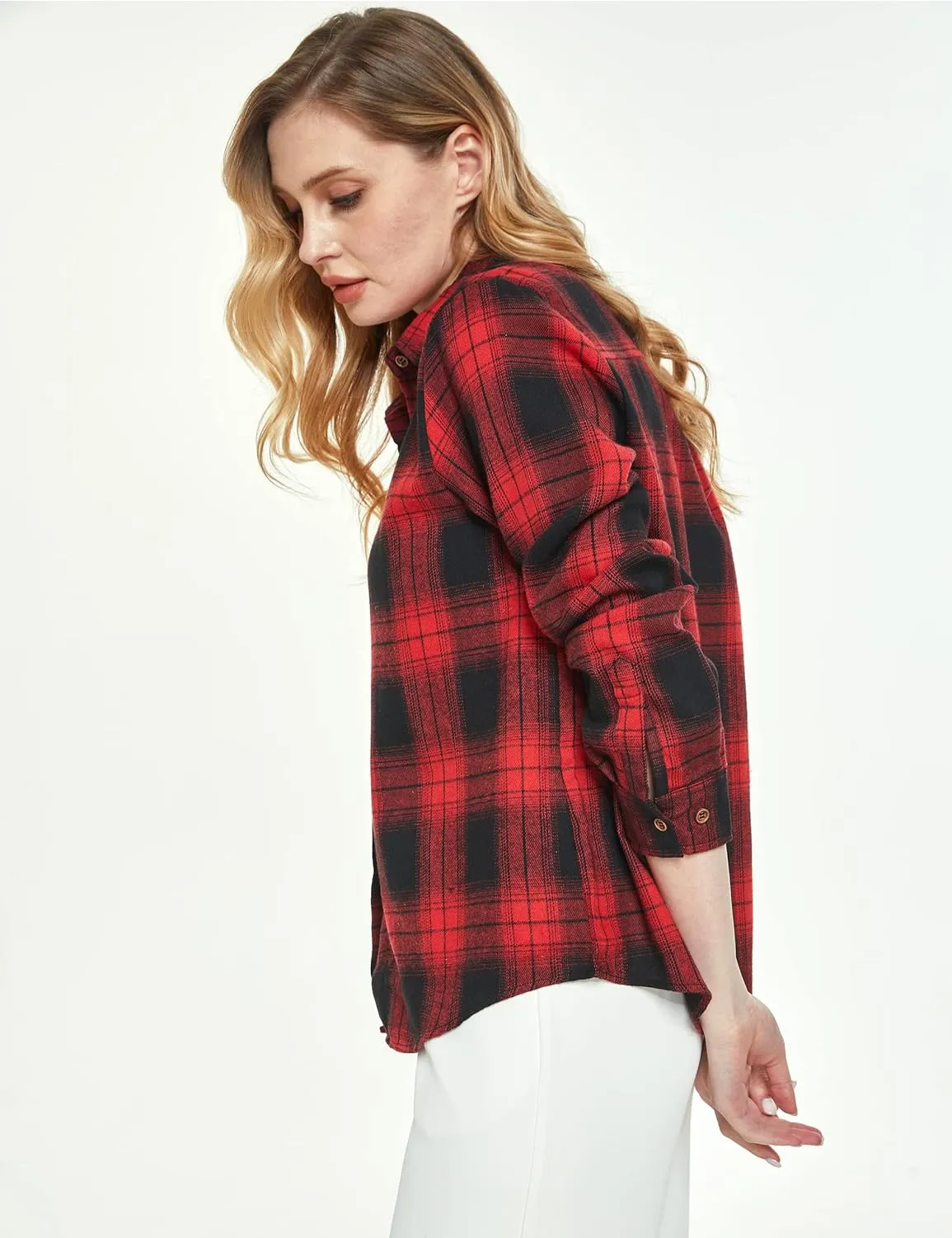 SSLR Flannel Shirts Womens Long Sleeve Button Down Plaid Shirts Casual