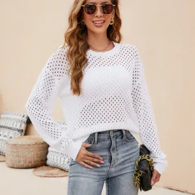 Stylish Women's Eyelet Knit Pullover Sweater for Fall