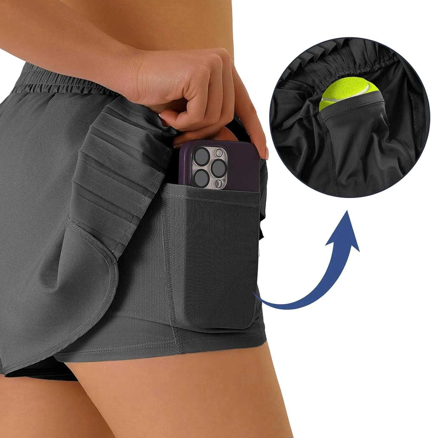 Women Flowy Pleated Athletic Tennis Shorts Quick Dry Gym Workout Running Shorts with Pocket