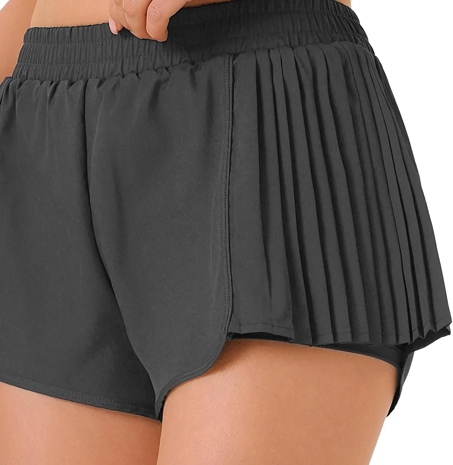 Women Flowy Pleated Athletic Tennis Shorts Quick Dry Gym Workout Running Shorts with Pocket