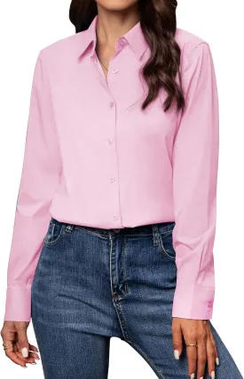 Women's Button Down Shirts Classic Fit Dress Shirt Work Business Casual Long Sleeve Blouse Tops