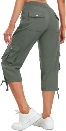 Women's Cargo Capris Pants Lightweight Quick Dry Hiking Pants Baggy Casual Outdoor Travel Cute Pants with 6 Pockets