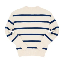 women's cream and navy wide stripe knit sweater