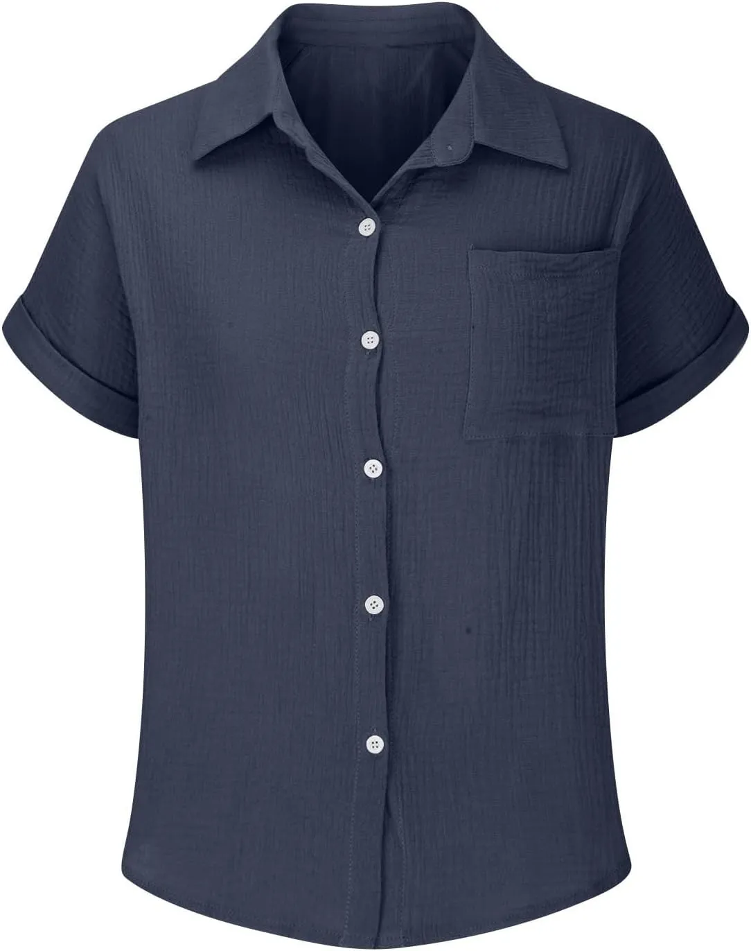 Womens Gauze Shirts Button Down Dress Shirts Casual Short Sleeve Textured Collared Summer Work Blouse Camping Clothes