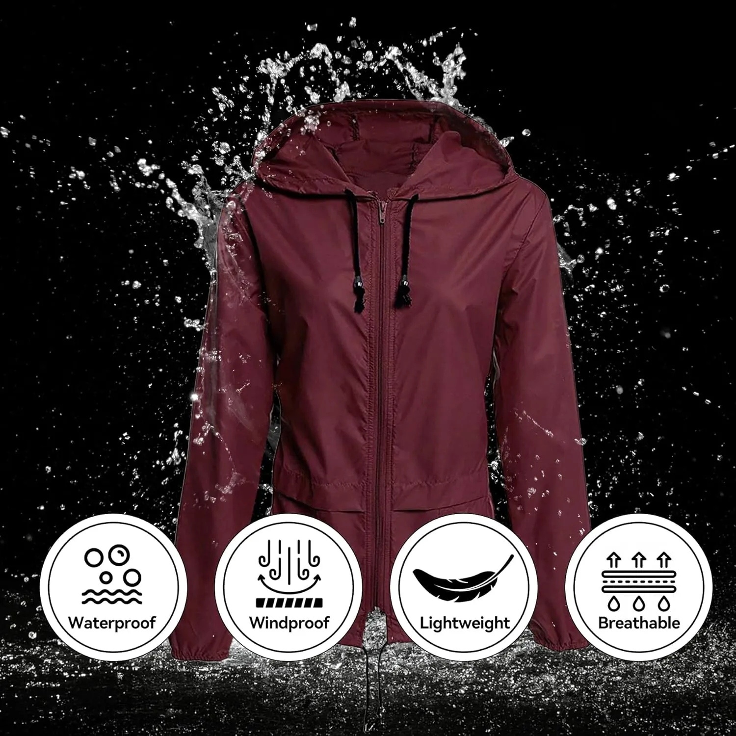 Zando Lightweight Rain Jacket Women Raincoat for Women Packable Rain Coat Windbreaker Rain Jackets Waterproof with Hood