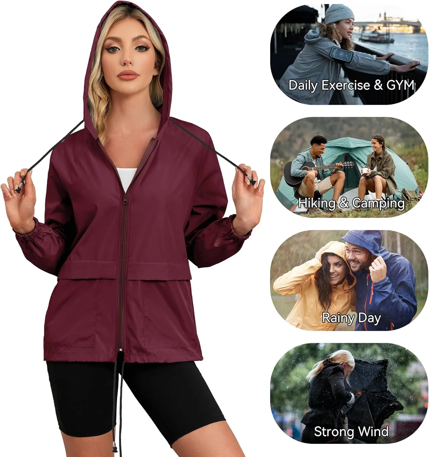 Zando Lightweight Rain Jacket Women Raincoat for Women Packable Rain Coat Windbreaker Rain Jackets Waterproof with Hood