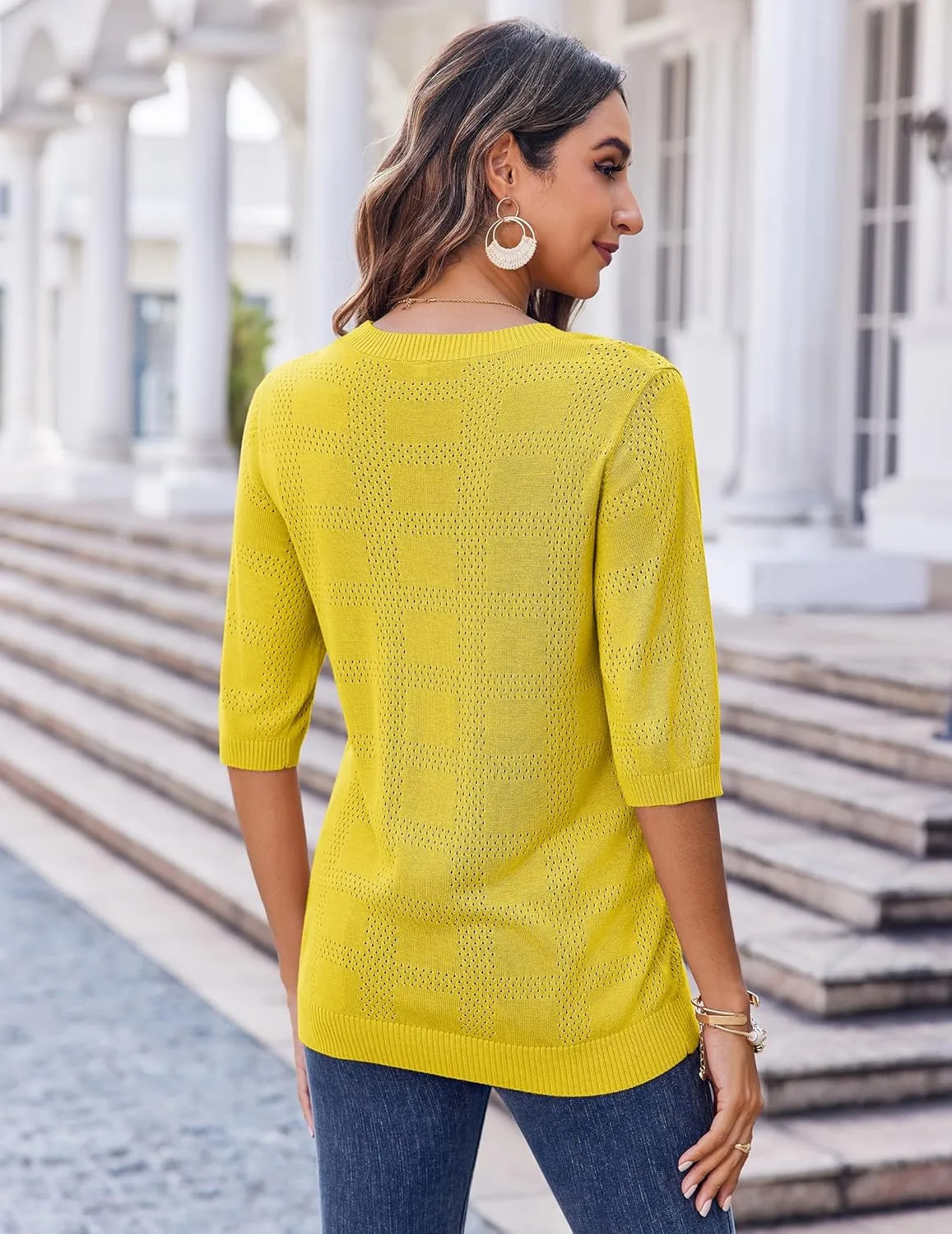 Zeagoo Womens Loose Short Sleeve Tunic Tops Lightweight Crew Neck Crochet Knit Pullover Sweater Blouses