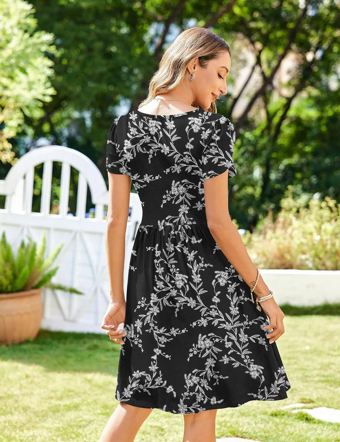 Zeagoo Womens Summer Dress Mini Petal Short Sleeve Dresses Pleated Button Down V Neck Floral Beach Swing Vacation Dress 2025